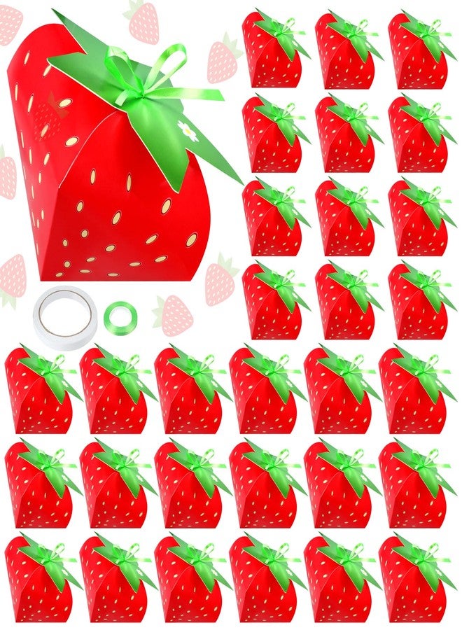 Fuyoooo 30 Pcs Strawberry Party Favor Treat Boxes Strawberry Birthday Party Gift Boxes for Girls Kids Sweet Fruit Candy Box with Ribbon for Birthday Decoration Baby Shower Supplies(Red) - Image 1